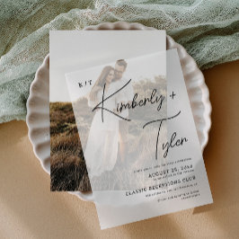 ミニマシンプルリストタイポグラフィカジュアル結婚ズ ベラム紙招待状