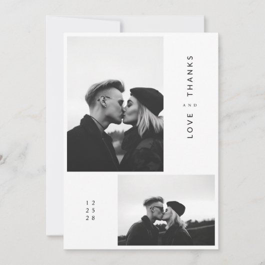 ミニマシンプルリストタイポグラフィブラック結婚フォト サンキューカード (正面)