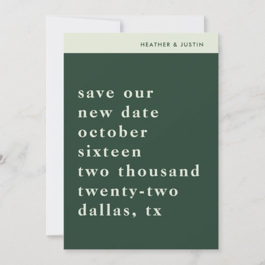 ミニマシンプルリストタイポグラフィレトロ日付を保存I 招待状 (正面)