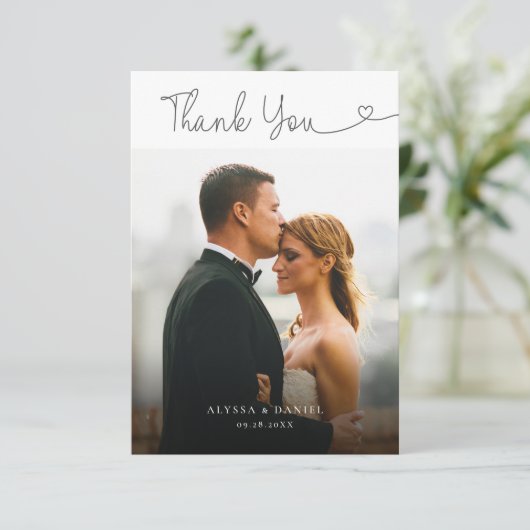 ミニマシンプルリストハート結婚の写真 サンキューカード (スタンド正面)