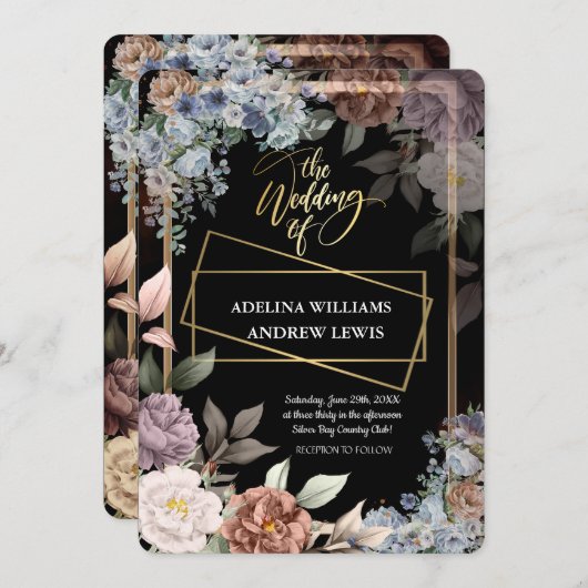 ミニマシンプルリストバラ、金ゴールドフレ結婚ーム 招待状 (正面/裏面)