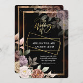 ミニマシンプルリストバラ、金ゴールドフレ結婚ーム 招待状 (正面/裏面)