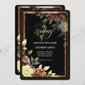 ミニマシンプルリストバラ、金ゴールドフレ結婚ーム 招待状 (正面/裏面)