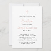 ミニマシンプルリストピンクグレークロスバプテスマのインビタット 招待状 (正面)