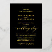 ミニマシンプルリストブラックと金ゴールドエレガントな結婚式 箔招待状 (正面)