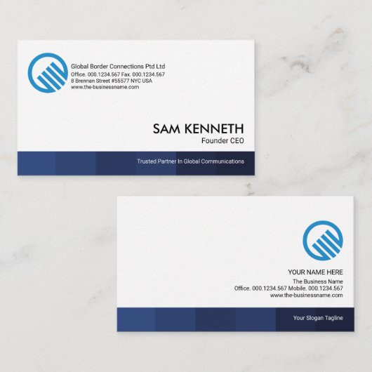 ミニマシンプルリストブルーシェーズストライプ創業者CEO 名刺 (正面/裏面)