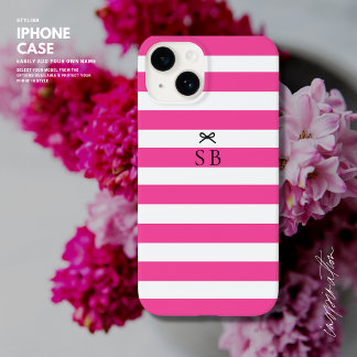 ミニマシンプルリストホットピンクストライプクイニシャル Case-Mate iPhone 14ケース