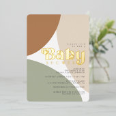 ミニマシンプルリストボーホアーストーンベビーシャワーフォイル 箔招待状 (立ち正面)