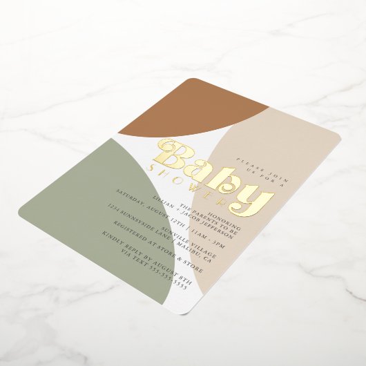 ミニマシンプルリストボーホアーストーンベビーシャワーフォイル 箔招待状 (回転した状態)