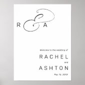 ミニマシンプルリストモノグラム結婚の歓迎サイン ポスター (正面)