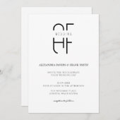 ミニマシンプルリストモノグラモダンム白結婚の 招待状 (正面/裏面)