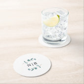ミニマシンプルリストユーカリ結婚スモノグラムのの ラウンドペーパーコースター (インサイチュ)