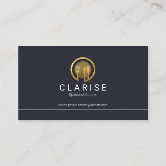 ミニマシンプルリストライン縁ど金ゴールドカトレリーシェフ 名刺 (正面)