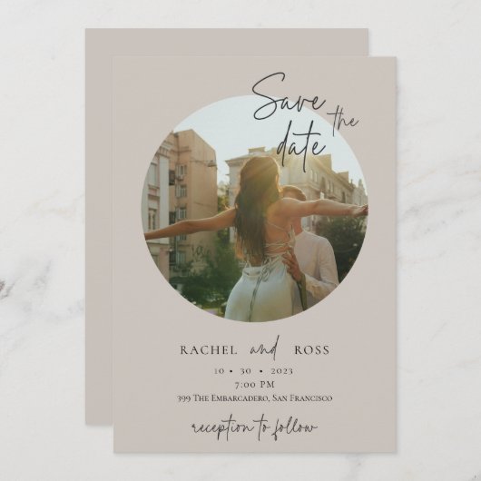 ミニマシンプルリスト写真 |ベージュ結婚ズ 招待状 (正面/裏面)