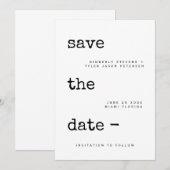 ミニマシンプルリスト型タイポグラフィ結婚ズ セーブザデート (正面/裏面)