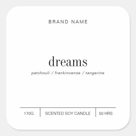 ミニマシンプルリスト大豆キャンドル白黒ラベル スクエアシール (正面)