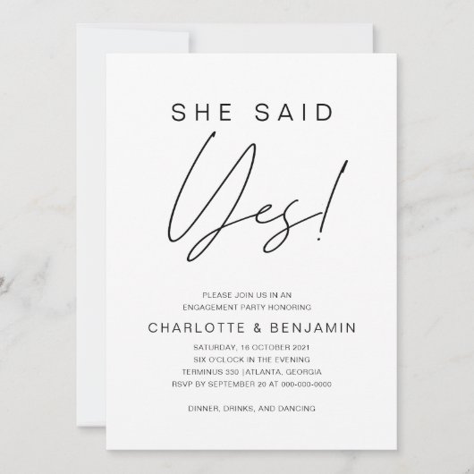 ミニマシンプルリスト彼女はYes婚約パーティ 招待状 (正面)