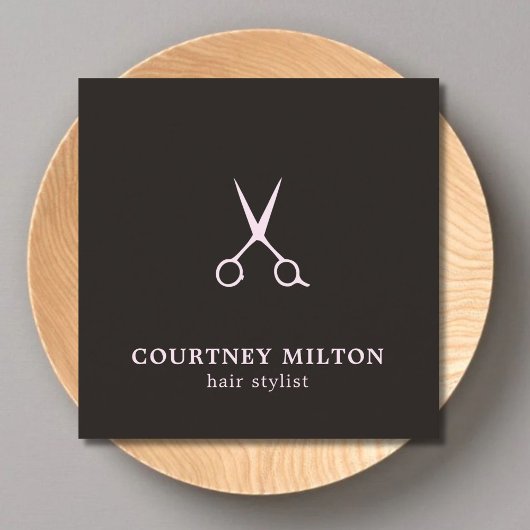 ミニマシンプルリスト淡い色のブラックピンク美容師 スクエア名刺