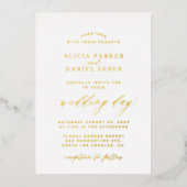 ミニマシンプルリスト白と金ゴールドエレガントな結婚式 箔招待状 (正面)