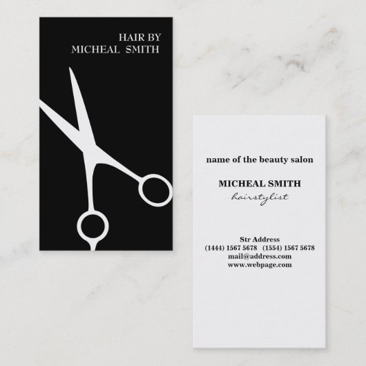 ミニマシンプルリスト白黒シザー美容師 名刺 (正面/裏面)