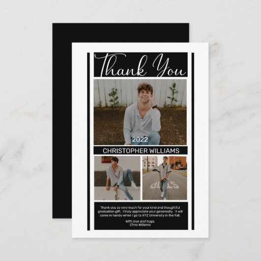 ミニマシンプルリスト白黒卒業ありがとう サンキューカード (正面/裏面)