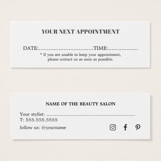 ミニマシンプルリスト白黒美しいサロン (正面&裏面)