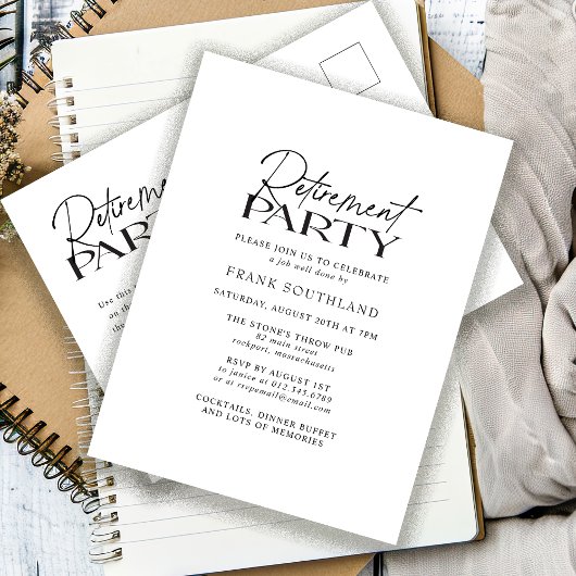 ミニマシンプルリスト白黒退職パーティー ポストカード