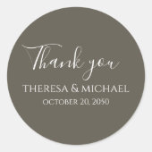 ミニマシンプルリスト結婚のThank You Brown Gray ラウンドシール (正面)