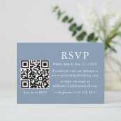 ミニマシンプルリスト結婚ズほこりっぽいブルーQR RSVP カード (スタンド正面)