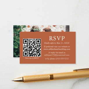 ミニマシンプルリスト結婚フォトQRテラコッタRSVP エンクロージャーカード