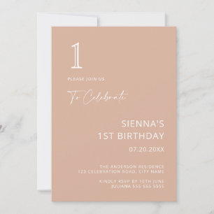 ミニマシンプルリスト赤面ピンクガール1st誕生日 招待状