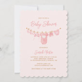 ミニマシンプルリスト赤面ピンクスカロップベビーシャワー 招待状 (正面)