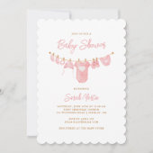 ミニマシンプルリスト赤面ピンクスカロップベビーシャワー 招待状 (正面)