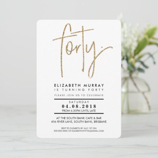 ミニマシンプルリスト金ゴールドグリッター40th4招待状 招待状 (スタンド正面)