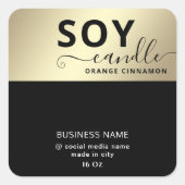 ミニマシンプルリスト黒金ゴールドスクリプト大豆キャンドル スクエアシール (正面)