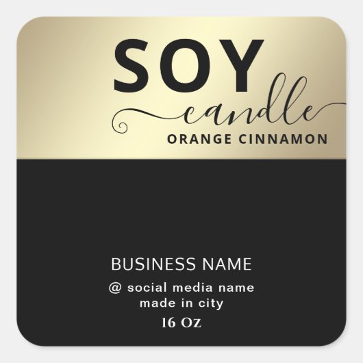 ミニマシンプルリスト黒金ゴールドスクリプト大豆キャンドル スクエアシール (正面)