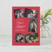 ミニマシンプルリスト6フォトコラージュ赤の卒業 案内状 (スタンド正面)