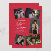 ミニマシンプルリスト6フォトコラージュ赤の卒業 案内状 (正面/裏面)