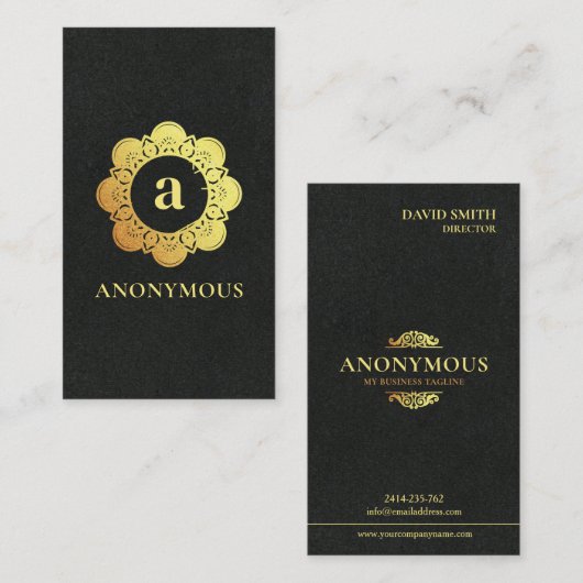 ミニマシンプルリスト，ラグジュアリー，プレミアム，ブラック，金ゴールド 名刺 (正面/裏面)