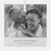 ミニマシンプルリストChirstmas白黒フォト ガラスオーナメント (正面)