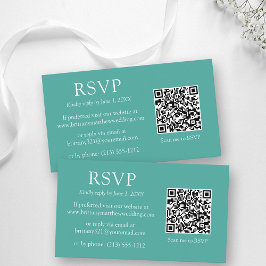 ミニマシンプルリストQRコー結婚ドのティール（緑がかった色）RSVP エンクロージャーカード
