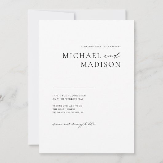 ミニマシンプルリモダンズムの黒と白結婚の 招待状 (正面)