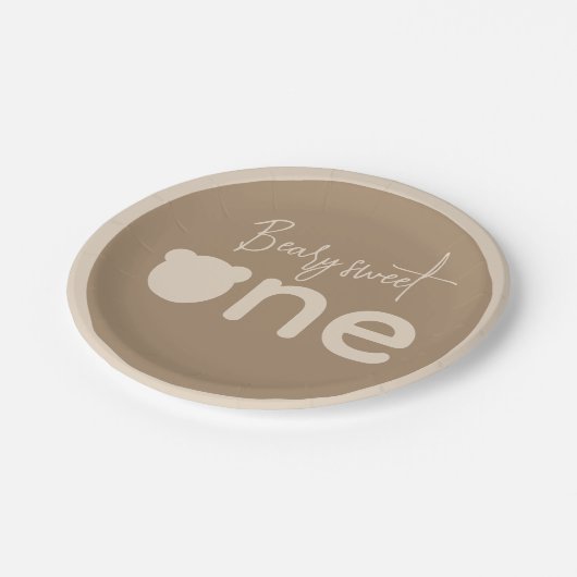 ミニマシンプルリモダンムの小さなクマの最初の誕生日 ペーパープレート (アングル)