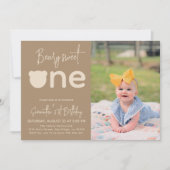 ミニマシンプルリモダンムの小さなクマの最初の誕生日 招待状 (正面)