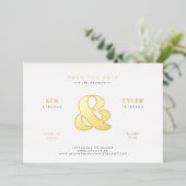 ミニマシンプルルモダンタイポグラフィ結婚ズ 箔招待状 (立ち正面)