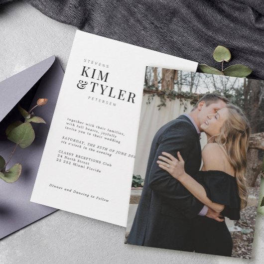 ミニマシンプルルモダンタイポグラフィ結婚写真 招待状