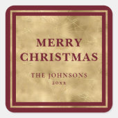 ミニマスタイリッシュモダンリストの赤と金ゴールドクリスマス スクエアシール (正面)