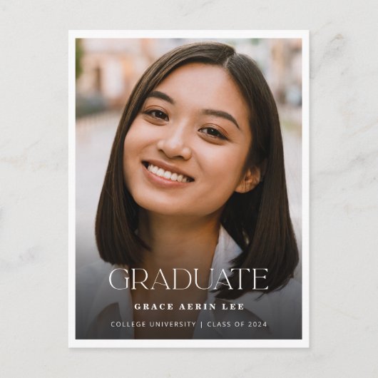 ミニマスタイリッシュリスト写真卒業パーティー インビテーションポストカード (正面)