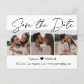 ミニマスタイリッシュリスト3写真コラージュ日付を保存 案内ポストカード (正面)