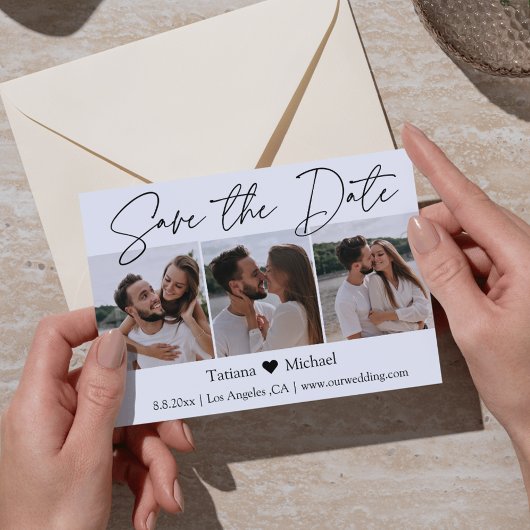 ミニマスタイリッシュリスト3写真コラージュ日付を保存 案内ポストカード